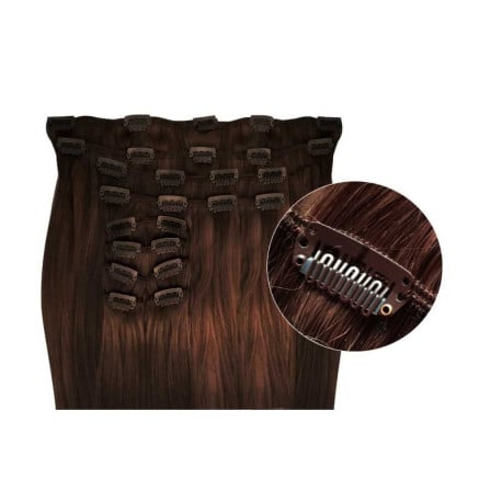 Extensions de cheveux à clips synthétiques chocolat extra volume 50 cm