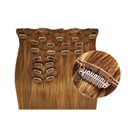 Extensions de cheveux à clips synthétiques blond doré extra volume 50 cm