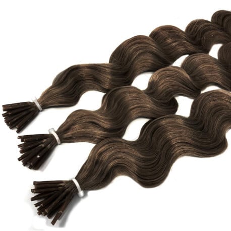 Extensions à froid châtain cheveux frisés 50 cm