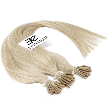 Extensions à froid blond polaire cheveux raides 50 cm