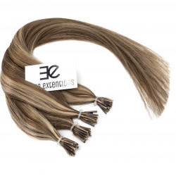 Extensions à froid châtain méché blond cheveux raides 50 cm