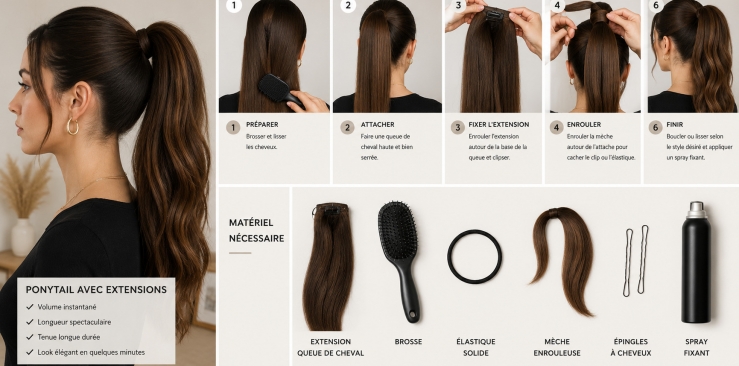 Queue de cheval / ponytail avec extensions : Guide - elite extensions